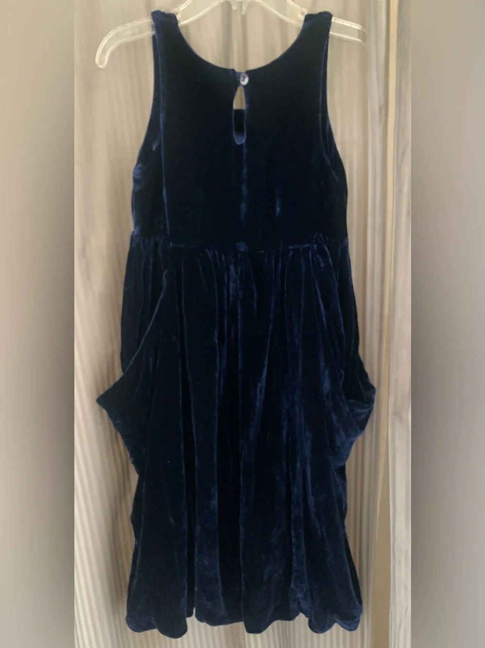 European Culture Navy Velvet Formal Girls Dress